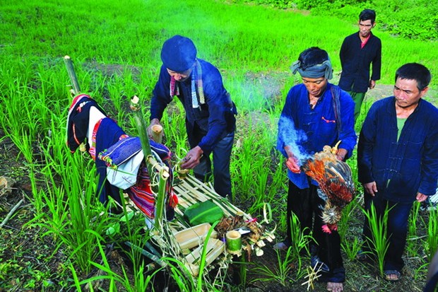 Thầy cúng làm lễ cúng giao lễ vật cho thần linh. Ảnh: Phan Tuấn Anh - DTMN